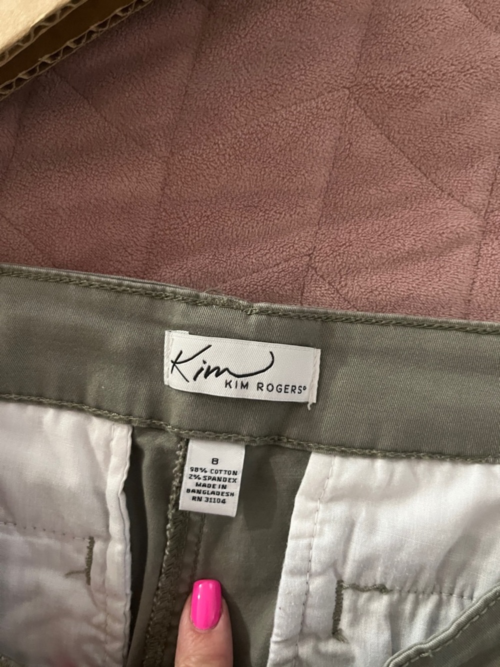 Kim Rogers Olive Green Bermuda Shorts with Front Pockets - Picture 2 of 2